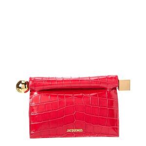 Jacquemus Rond Carre Croc-Embossed Leather Clutch, Red